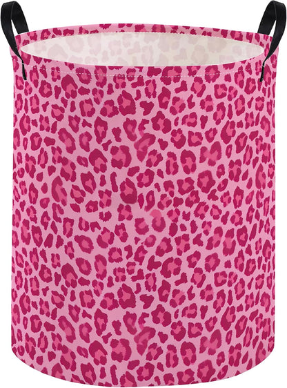 Kids Laundry Basket Pink Hamper for Nursery Hamper Cute Kids Storage Bin Room Decor for Home(Pink leopard print)