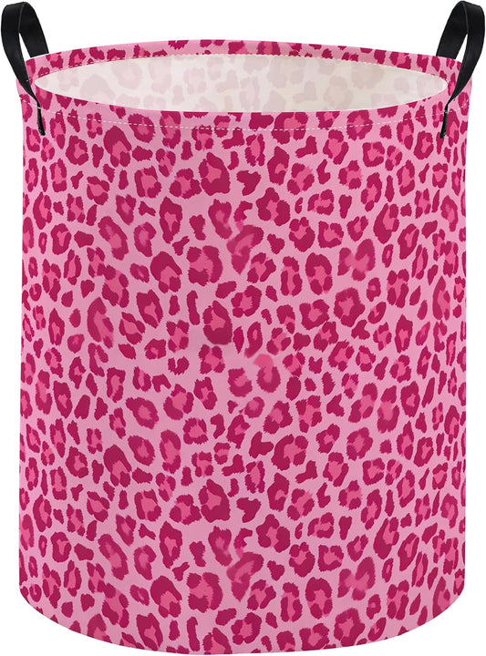 Kids Laundry Basket Pink Hamper for Nursery Hamper Cute Kids Storage Bin Room Decor for Home(Pink leopard print)