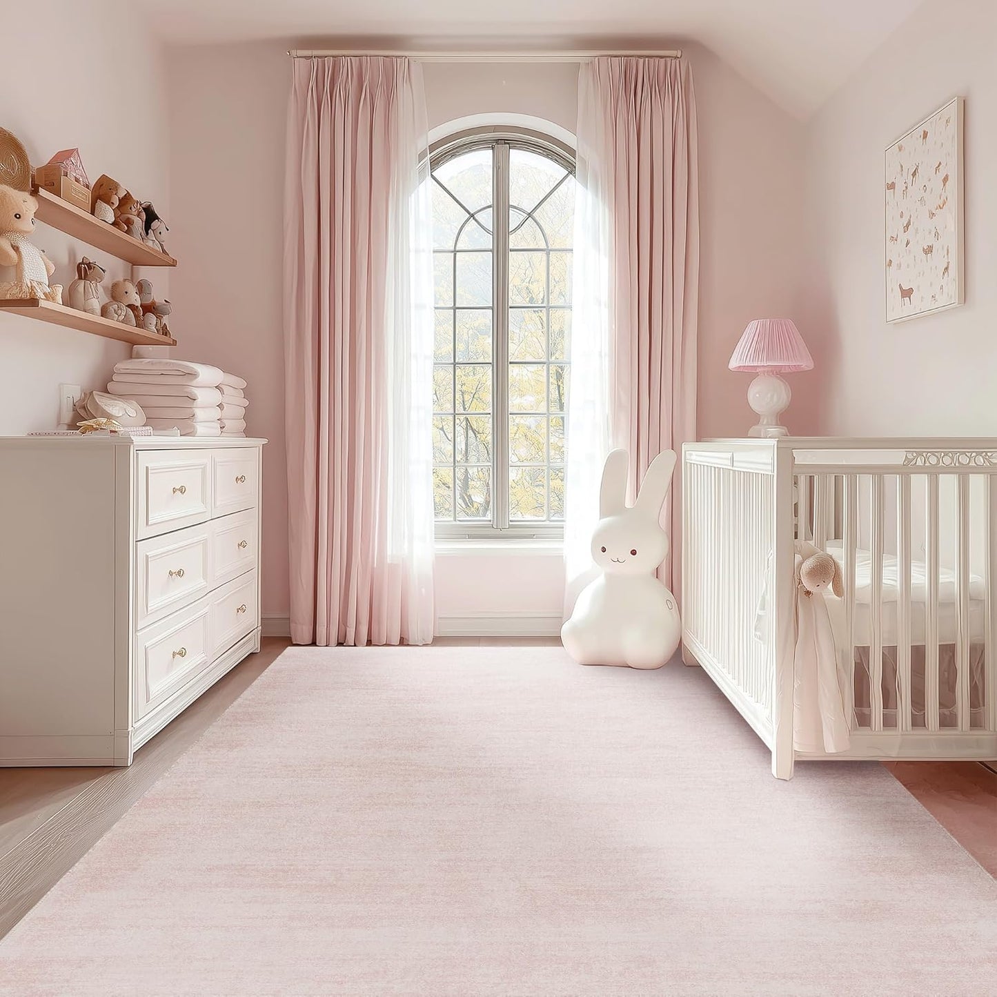 BILEEHOME Pink Area Rugs for Bedroom,Boho Washable Neutral Baby Rug for Nursery,6x9,Blush Pink Low Pile Soft Ombre Rug for Living Room Dining Room Kids Room Office 6 x 9