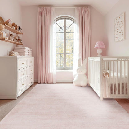 BILEEHOME Pink Area Rugs for Bedroom,Boho Washable Neutral Baby Rug for Nursery,6x9,Blush Pink Low Pile Soft Ombre Rug for Living Room Dining Room Kids Room Office 6 x 9