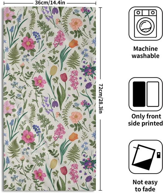 Spring Floral Hand Towels for Bathroom Set of 2 Pink Flowers Sage Green Leaves Vintage Botanical Print Seasonal Decorative Handtowels Soft Absorbent Bath Towel for Home Guest Room Hotel Gym Spa