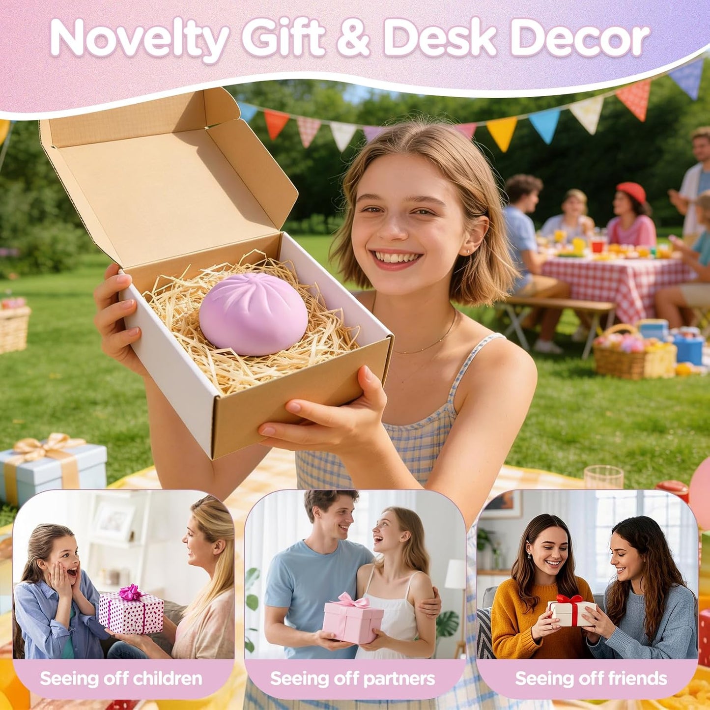 Dumpling Squishy, Viral Squishy Dumpling Mystery Box,Squishies Toys, Bao Bun Squeeze Stress Relief Fidget Toy,Holiday & Birthday Gifts for Kids Teens & Adults (Pink)