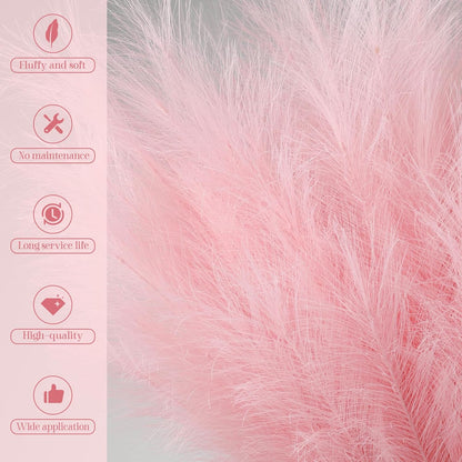 Ouddy Decor 8 Pcs Faux Pampas Grass Decor 38''/97cm Tall Artificial Large Pompous Pompas Floral Fluffy Fake Plants Floor Vase Filler for Wedding Kitchen Home Boho Decorations, Pink