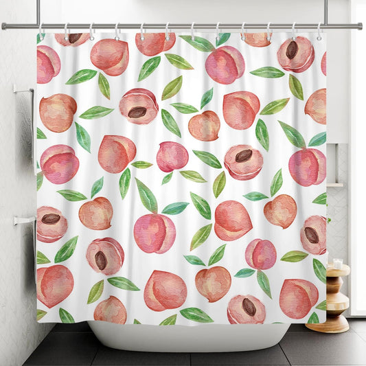 Pink Peach Shower Curtain Cute Watercolor Funny Fruits Shower Curtain for Waterproof Fabric Peachy Home Bathroom Decoration 72x72 inch