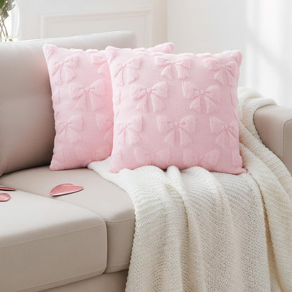 phnydreg Pack of 2 Pink Bow Throw Couch Pillow Covers 18x18in Plush Faux Fabric Pillowcases for Living Room Couch Bed Sofa Decor