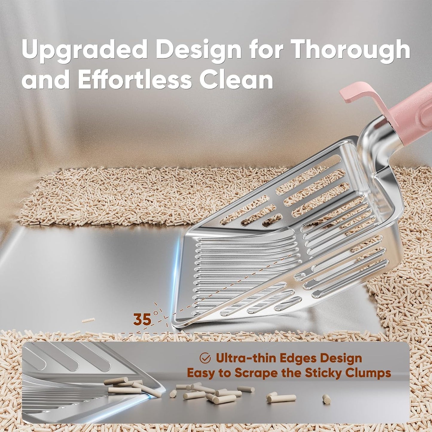 Metal Cat Litter Scoop, Large Cat Scooper with Deep Shovel & Dual Sifting Holes for Fast & Precise Sifting, Space Aluminum Kitty Litter Scooper with Long Handle & Easy-to-Hang Hook - Pink