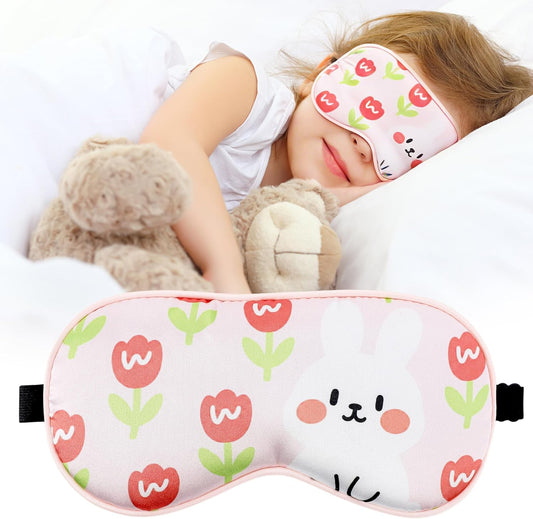 Cute Bunny Sleeping Eye Mask - Funny Pink Rabbit Eyes Mask with Adjustable Strap, Soft Lightweight Cartoon Animal Eye Cover for Night Sleep Travel Airplane Home Sleepover Party Gift Supplies