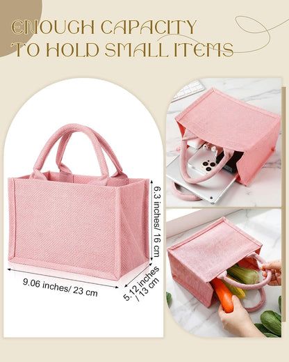 12 Pcs Burlap Tote Bag Mini Jute Reusable Bag with Handles Small Blank Canvas Gift Waterproof for Wedding Beach DIY