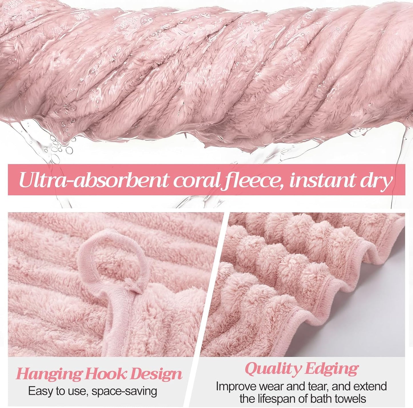 4 Pcs Extra Large Bath Towel Set 40x80'' Oversized Bath Sheet for Adult Microfiber Quick Dry Fluffy Absorbent Blanket with Hanging Loop for Pool Gym Body Shower(Pink)