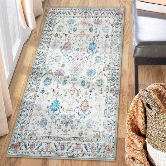 COMSLE Washable Door Mat, Front Door Mat Indoor Faux Wool Absorbent Small Rugs for Entryway Distressed Throw Rug Non-Slip Accent Floor Carpet for Entrance Bedroom, 24X48 Inches Pink Floral