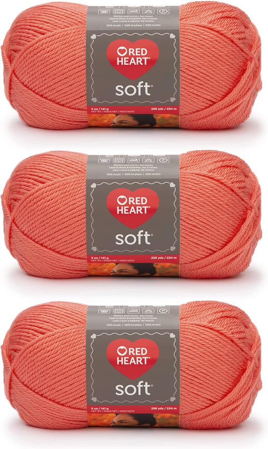 Red Heart Soft Coral Yarn - 3 Pack of 141g/5oz - Acrylic - 4 Medium (Worsted) - 256 Yards - Knitting/Crochet