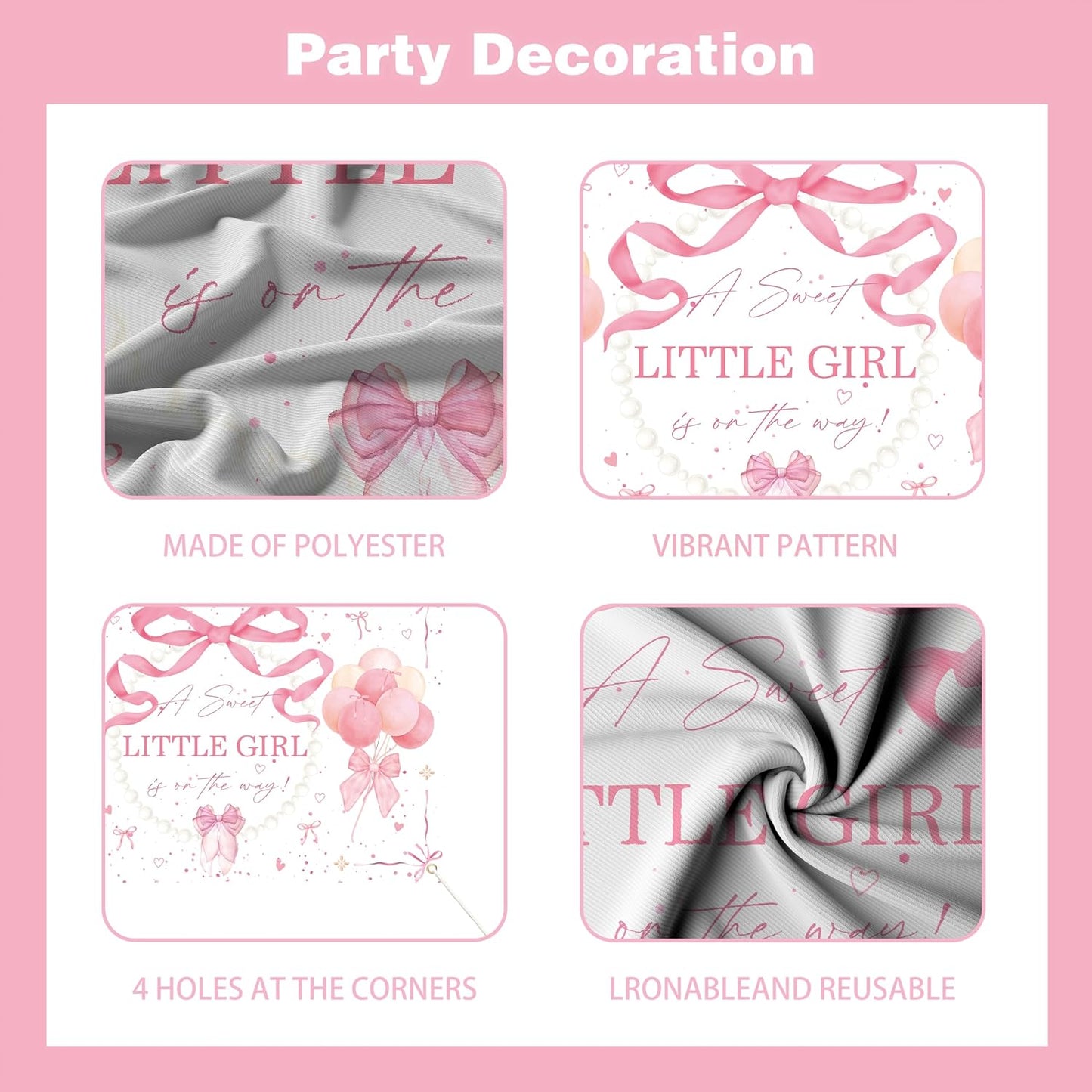 143Pcs Pink Bow Baby Shower Decorations for Girl, Coquette Party Supplies with 5x3ft Backdrop, 4 Baby Boxes with Letters, Balloon Garland Arch Kit, Tablecloth & Cake Toppers for It's a Girl Reveal