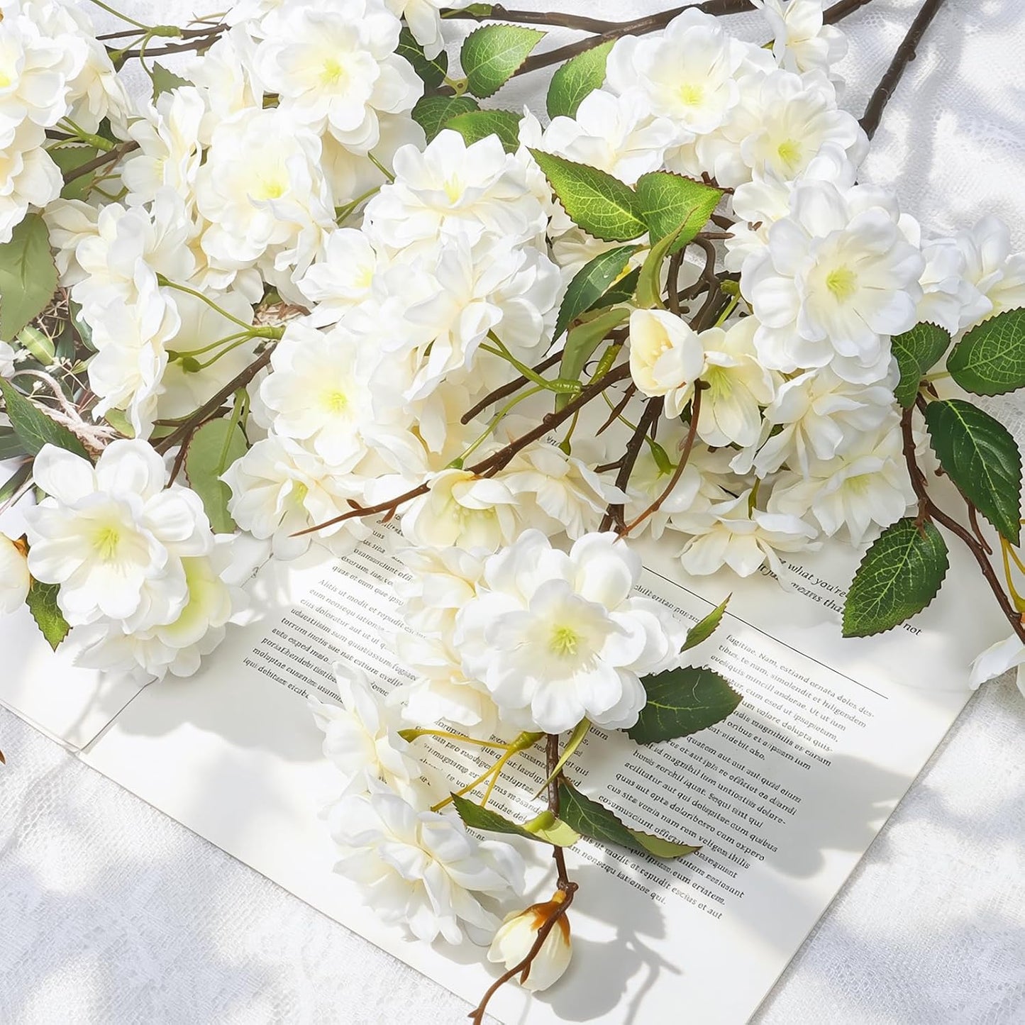 KHOYIME Artificial Cherry Blossom Branches 4PCS White Fake Silk Flowers Faux Long Stems Realistic Cherry Peach Floral Plants Spring Decor for Vase Table Centerpiece Indoor Home Office Wedding Party