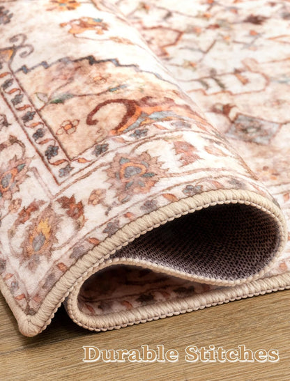 SERISSA Boho Washable Runner Rug, 2x6 Rug Non-Slip Vintage Peach Cream Hallway Kitchen Runner Rug Ultra Soft Print Distressed Floor Carpet for Bedroom Bathroom Laundry Living Room