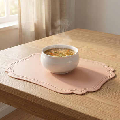 Solid Placemats Set of 6 Leather Placemats for Kitchen Dining Table Decor, Heat Resistant Table Placemats, Waterproof Table Mat 18x12in Pink