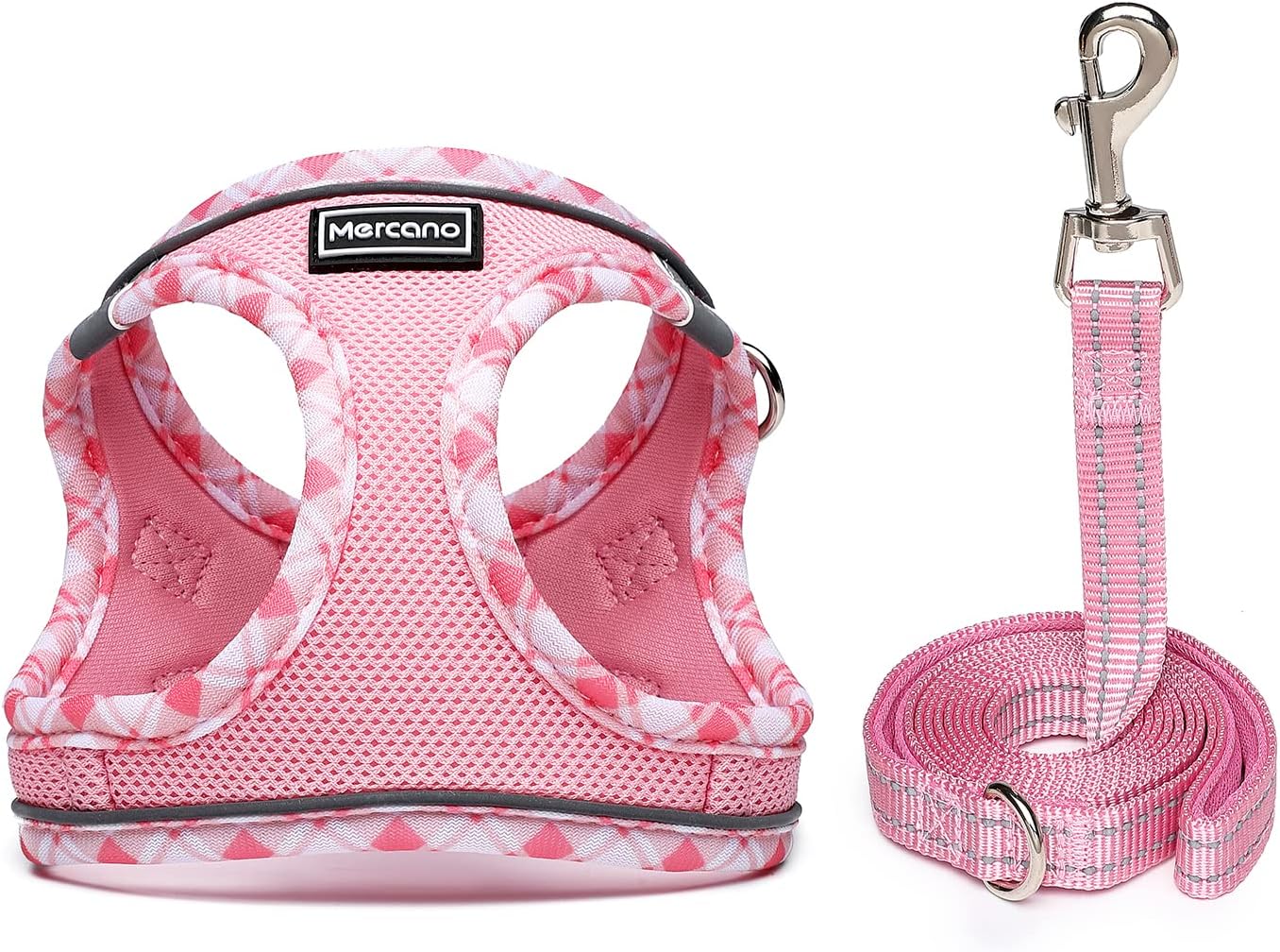 Mercano Soft Mesh Dog Harness and Leash Set, Step-in Reflective Breathable Lightweight Vest Harnesses with Safety Buckle for Small Dogs, Cats (Pink, S)