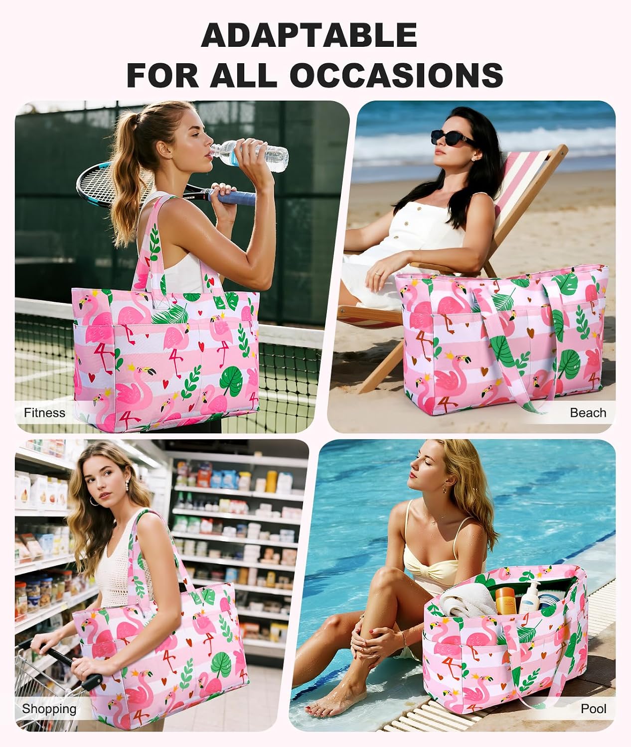 ISEYOU Extra Large Beach Bag Waterproof Beach Totes Bags for Women, Lightweight Foldable Pool Bag with Zipper Wet Compartment