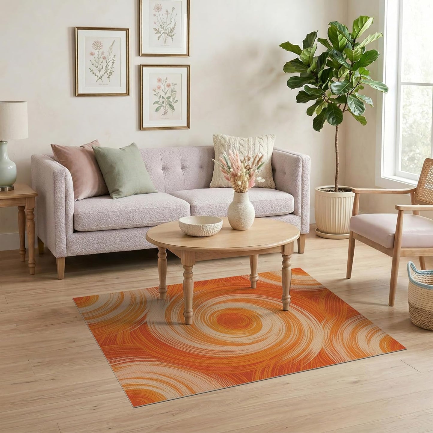 4'x6' Washable Flatwoven Rug, Peach Abstract Gradient Easy Care Throw Carpet Stain Resistant Low Profile Floor Covering for Dorm Room, Small Living Room, Apartment | Ref:2171276