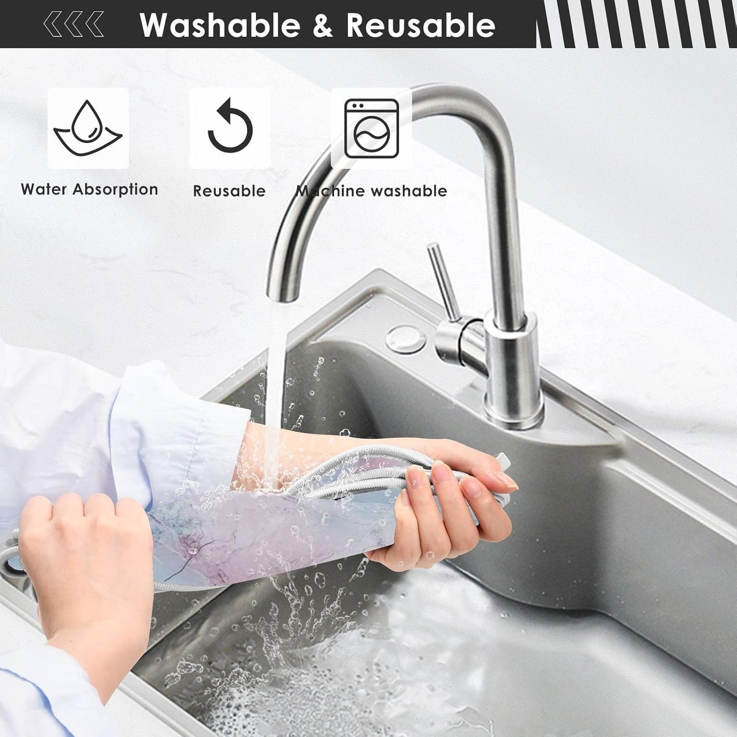 tray around faucet for kitchen sink Fast-Drying hangable sink matt for kitchen Sink Splash Guard & Protectors 23.6”--Pink and Light Blue Marble Texture