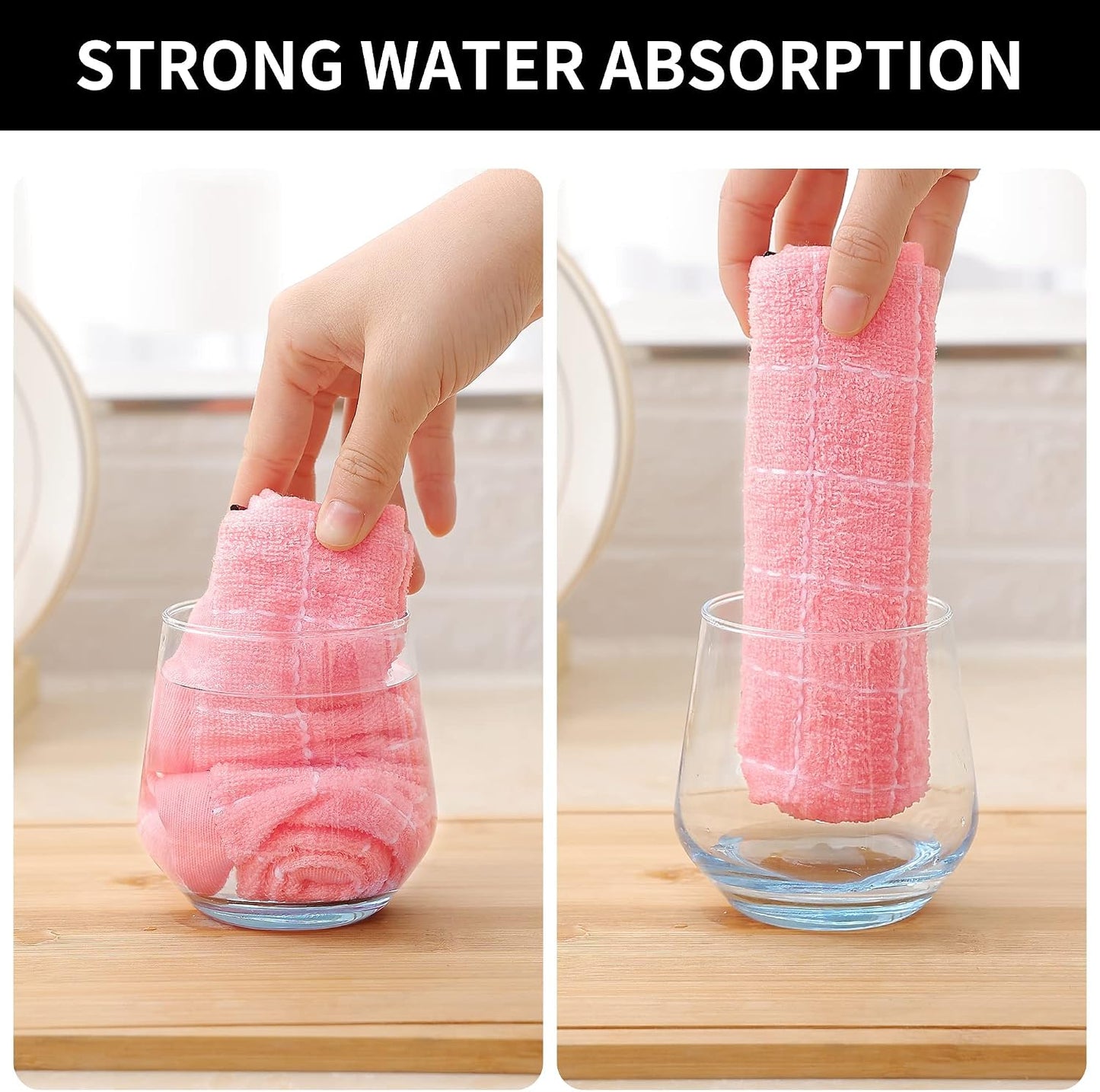 Homaxy 100% Cotton Terry Kitchen Towels(Pink, 13 x 28 inches), Checkered Designed, Soft and Super Absorbent Dish Towels, 2 Pack