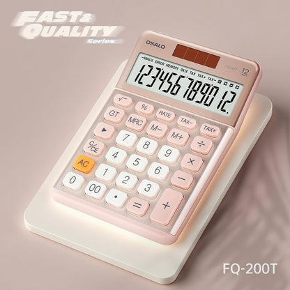 Pendancy Office Small Calculator Desktop with Tax+/- for Tax Calculation, 12 Digit Large LCD Display, Solar Battery Power, Durable Portable Design, Financial Accounting Business Home Use(OS-200T-Pink)