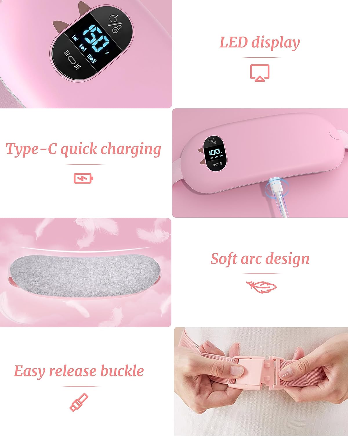Portable Heating Pad, Upgraded Cordless Electric Fast Heating Pad for Back Belt 6 Heat 6 Vibrating Modes Gifts for Women Girls Her Girlfriend Pink