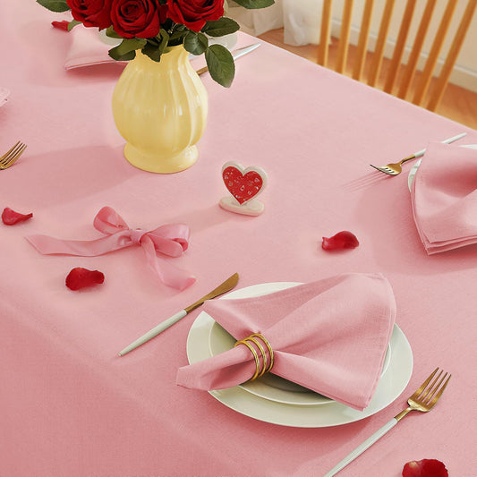 SASTYBALE Pink Faux Linen Tablecloth 52x70 Inch Rectangle | Spill-Proof, Stain Resistant, Wrinkle-Free Fabric for Mother's Day Romantic Dinner, Kitchen & Wedding Party Decorative Cover