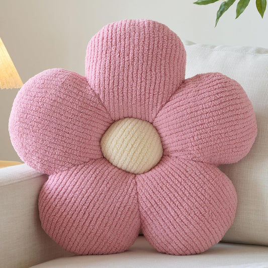 Flower Pillow, Decorative Throw Pillow for Couch, Cute Decor Pillows for Bed, Aesthetic Flower Shaped Pillow Fun Cushion (Pink, 14.9 Inches)