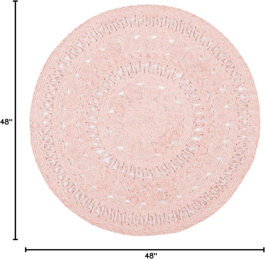 SAFAVIEH Cape Cod Collection 4' Round Pink CAP222U Handmade Braided Area Rug