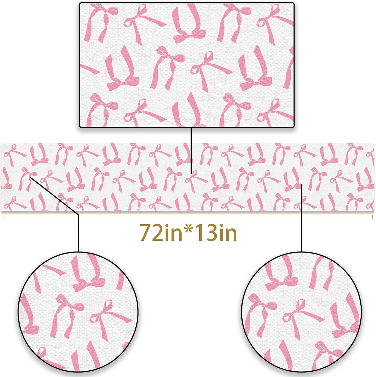 Pudodo Pink Bow Table Runner for Birthday Bridal Baby Shower Party Decorations Kitchen Dining Home Decor (Pink, 13" x 72")