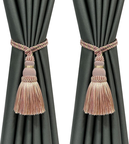 2 Pack Curtain Tie Backs Rope Tassels for Curtains Drape tiebacks Handmade Outdoor Home and Outdoor Decorative (Mix Pink, 2p)
