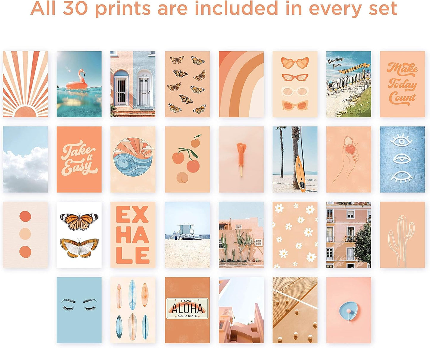 HAUS AND HUES Peach Photo Collage Kit - Aesthetic Wall Decor for Teen Girls (Set of 30)