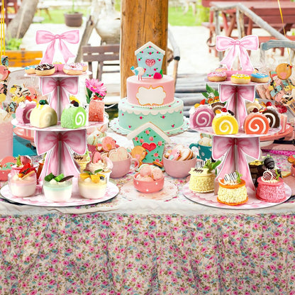 Willinglong 3 Tier Pink Bow Cake Stand Coquette Bow Party Birthday Cake Stand Decorations Pink Dessert Tower for Wedding Garden Birthday Party Supplies