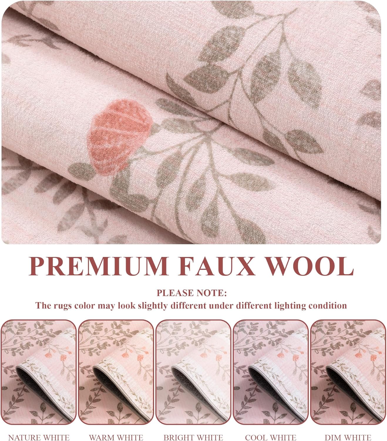 YIHOUSE 5x7 Pink Floral Rug for Bedroom Girls, Washable Area Rugs for Living Room Non Slip Ultra-Thin, Soft Throw Carpet for Nursery, Kids Playroom, Classroom, Home Office Decor