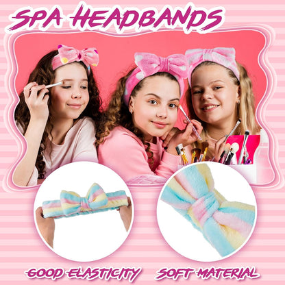 Xuhal 36 Pcs Spa Party Supplies for Girls 12 Kimono Robe V Neck Bathrobe 12 Soft Spa Headband 12 Disposable Foam