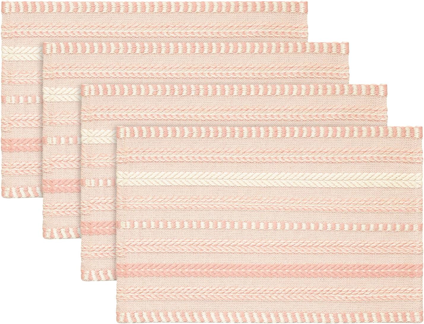 Artoid Mode Pink Farmhouse Woven Braided Stripe Placemats Set of 4,12x18 Inch Seasonal Holiday Table Mats Party Kitchen Dining Decoration