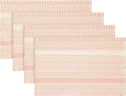 Artoid Mode Pink Farmhouse Woven Braided Stripe Placemats Set of 4,12x18 Inch Seasonal Holiday Table Mats Party Kitchen Dining Decoration