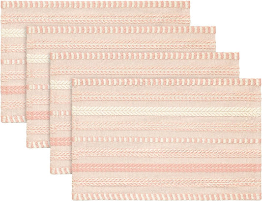 Artoid Mode Pink Farmhouse Woven Braided Stripe Placemats Set of 4,12x18 Inch Seasonal Holiday Table Mats Party Kitchen Dining Decoration