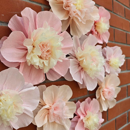 Pink Blush Peach Crepe Paper Flower for Wall Decor Girls Birthday Party Backdrop Baby Shower Nursery Room Decoration Pack of 9