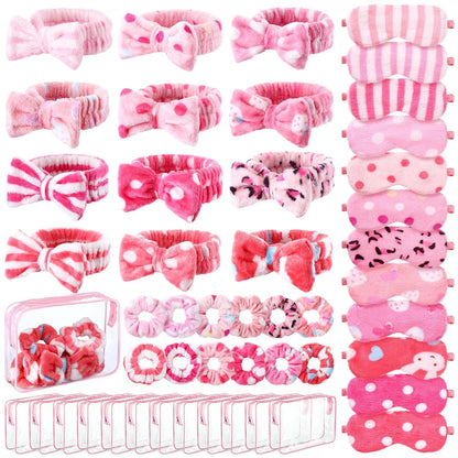 Kajaia 48 Pcs Spa Party Supplies for Girls Spa Party Favor Sleepover Slumber Supplies for Women Headband Eye Mask Hair Scrunchies Toiletry Bag(Pink,Lovely)