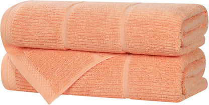 Superior Ultra Soft Quick Dry Absorbent Cotton Blend Towel Set for Bathroom, Bath Essentials, Ribbed Design Milo Towel, Bath Towels, Set of 2, Peach