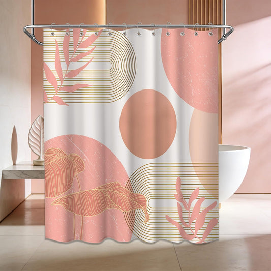 Coral Shower Curtain White and Peach Color Shower Curtains for Bathroom Decor Abstract MCM Girls Bath Curtain Set, Waterproof Fabric with Hooks 70 x 72 Inch