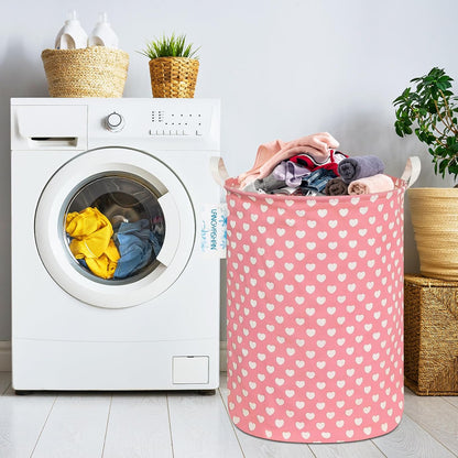 Laundry Hamper Collapsible Kids Storage Basket Waterproof Fabric Toy Clothes Organizer Bin for Children Bedroom Bathroom (Pink heart)
