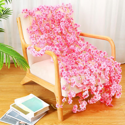 Nuenen 16 Pack 94.4ft Artificial Cherry Blossom Vines Cherry Blossom Flower Garland Hanging Silk Cute Room Decor for Japanese Kawaii Bedroom Party Wedding Spring Home Decorations (Peach Pink)