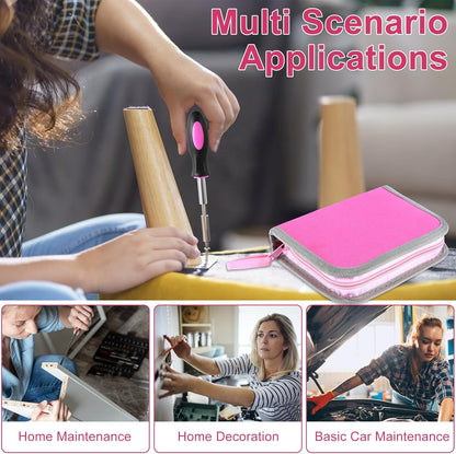 23Pcs Household Repair Tool Kit Multifunctional Pink Home Hand Tool Set with Storage Bag Portable Women Repair Tool Combination Set with for DIY Home Repair (Pink)