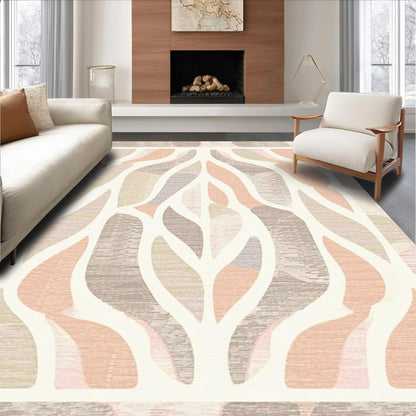 Flatwoven High Traffic Area Rug 4x6, Dynamic Arc Motif with Fluid Lines and Playful Rhythm Design, Non Slip, Stain Resistant, Washable Area Rugs for Living Room, Bedroom (Peach, 4x6)