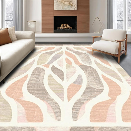 Flatwoven High Traffic Area Rug 4x6, Dynamic Arc Motif with Fluid Lines and Playful Rhythm Design, Non Slip, Stain Resistant, Washable Area Rugs for Living Room, Bedroom (Peach, 4x6)