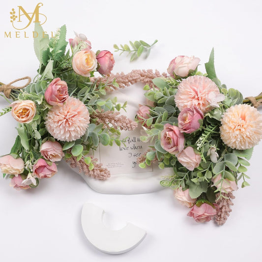 3Pcs Rose Bouquet Pink Artificial Flowers Eucalyptus Plants Fake Silk Flower Arrangements Wedding Bouquets Decorations Plastic Floral Table Centerpieces for Home Kitchen Garden Party Decor