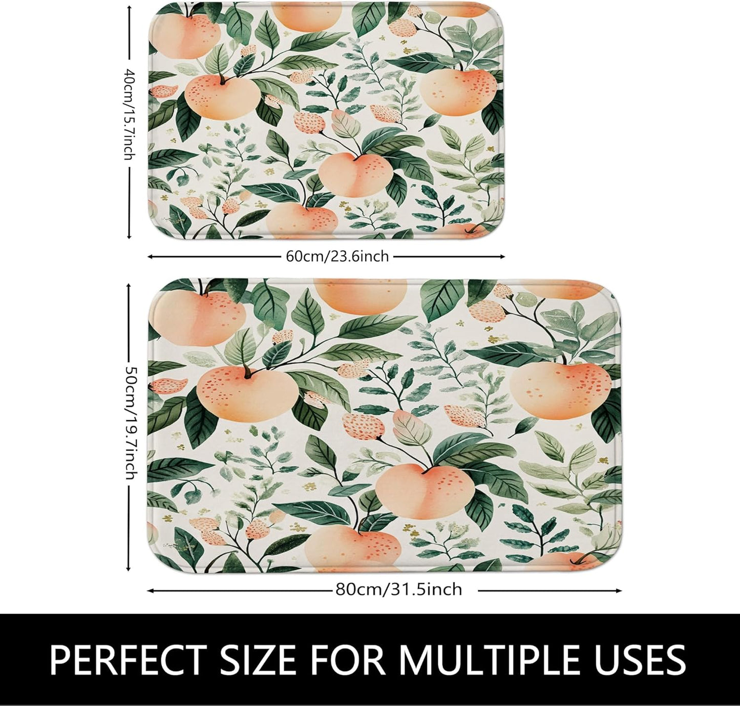 Peach Floral Quick Dry Bath Mat, Nature Inspired Leafy Design Absorbent Non Slip Shower Mat, Summer Memory Foam Washable Bath Rugs for Bathroom Toilet Restroom Decorative 20x32 Inch