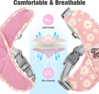 Pawaboo Small Dog Harness and Leash Set, Puppy Harness X-Frame No Pull No Choke, Dog Vest Harness Adjustable for Small Medium Sized Dogs,Soft Breathable Pet Harness for Walking Outing, M, Pink Daisy